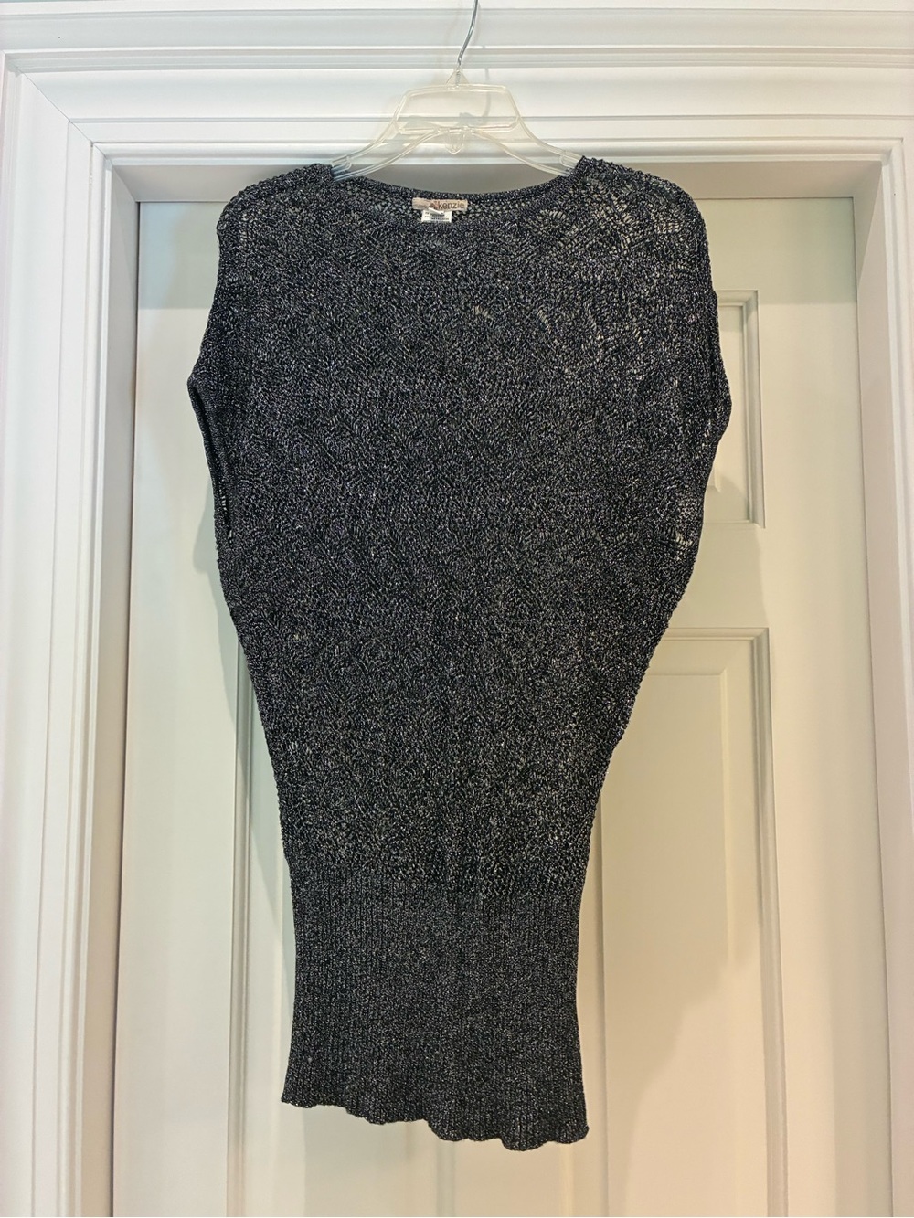 kenzie Black and Silver Metallic Open Knit Crewneck Sweater